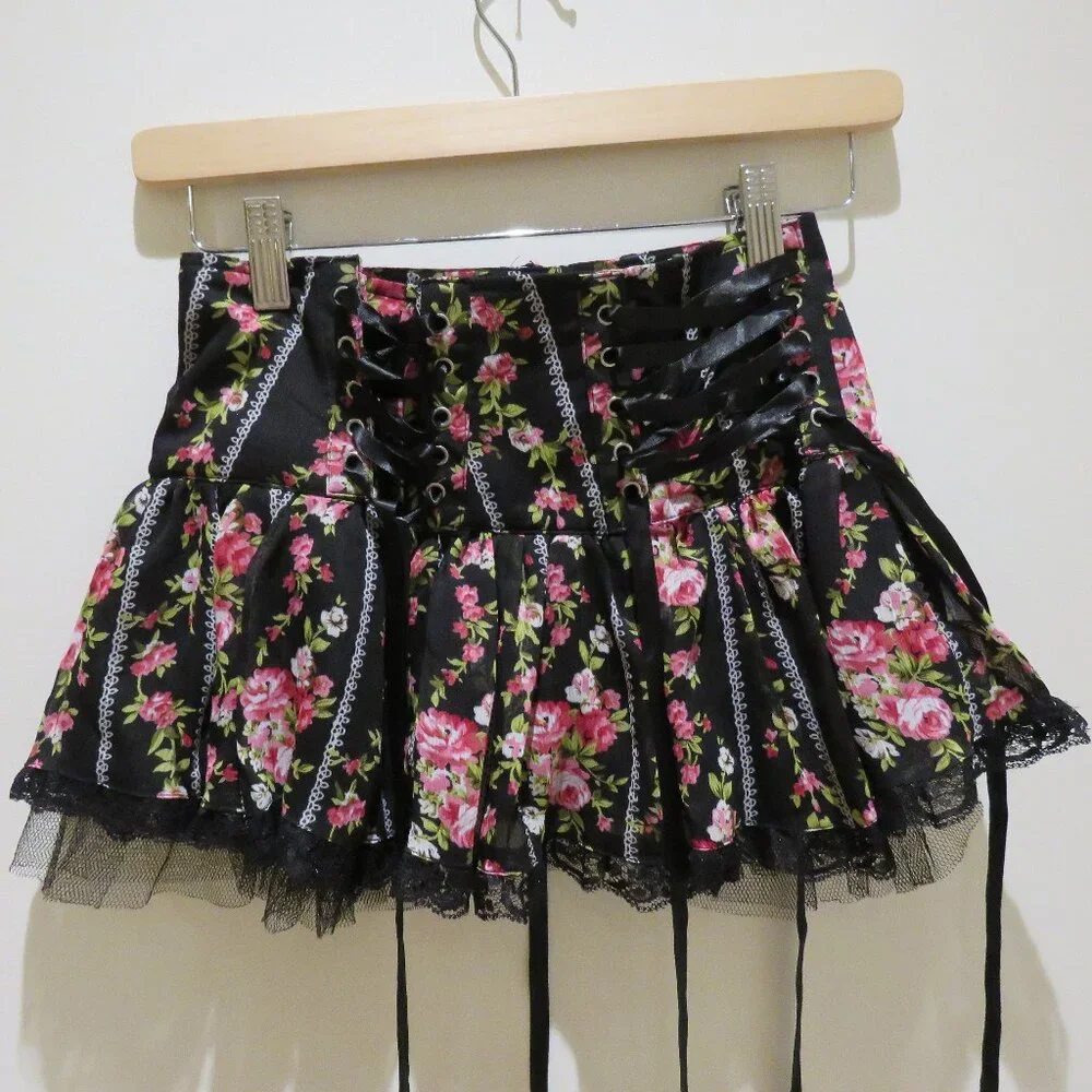 HELL BUNNY Mini Rock Edwina Floral Corset Lace Skirt Goth Whimsigoth Vintage Y2K - Picture 2 of 15